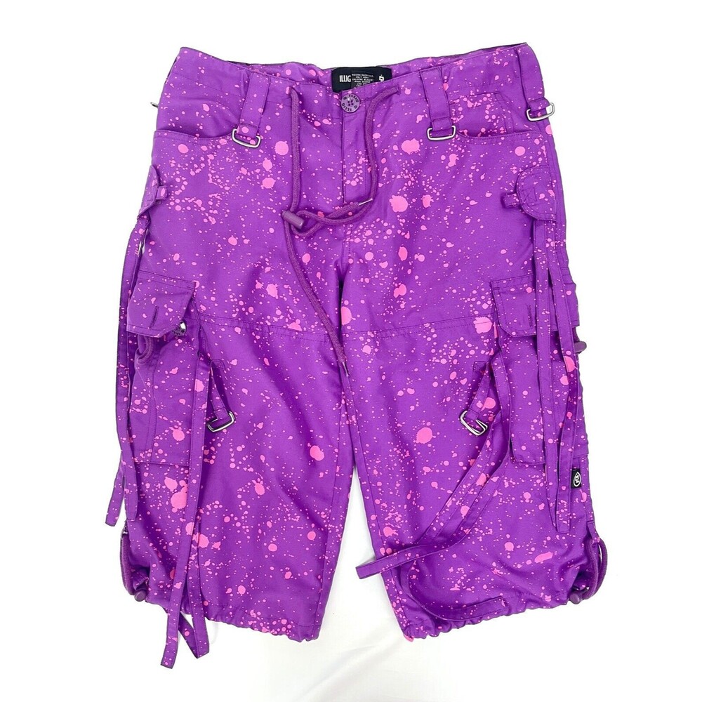 Illig Women XS Purple Splatter Burmuda Raver Shorts Pants Flaw Pockets